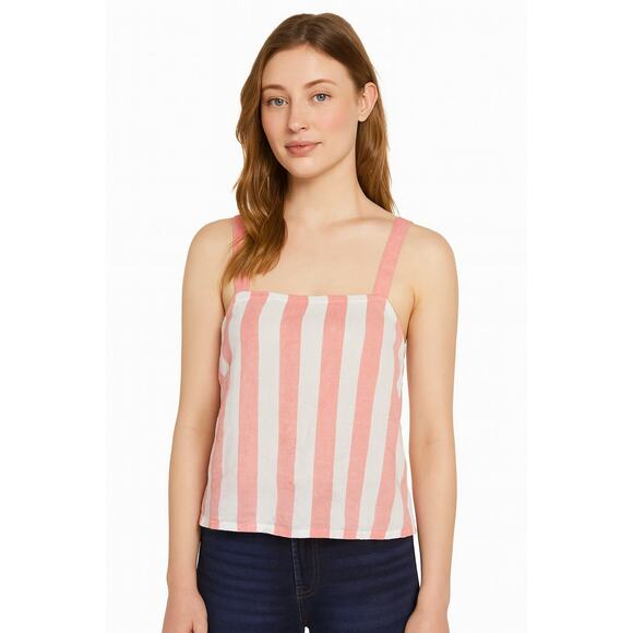 NWOT Abound Women’s Pink & White Striped Linen Blend Crop Cami Top Size XS - Picture 1 of 5